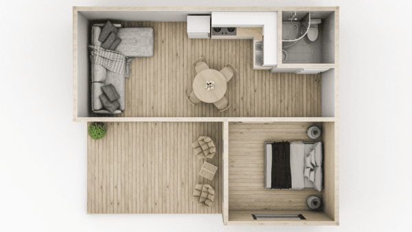 Кутовий дачний модульний будинок – 49,1м²