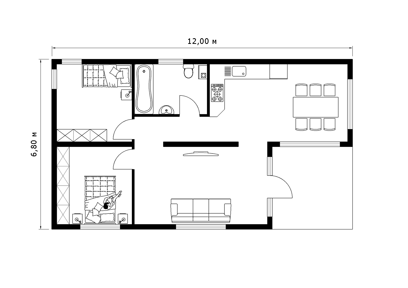 Двойной модульный дом 12х6,8м с террасой - RomaWood