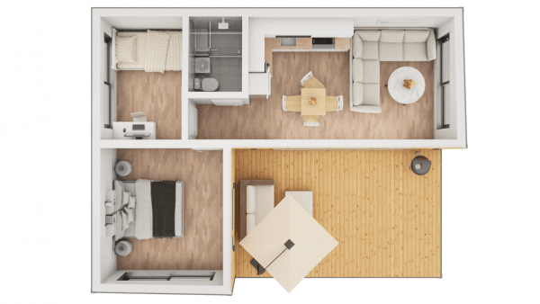 Кутовий будинок з панорамними вікнами – 62,1м²