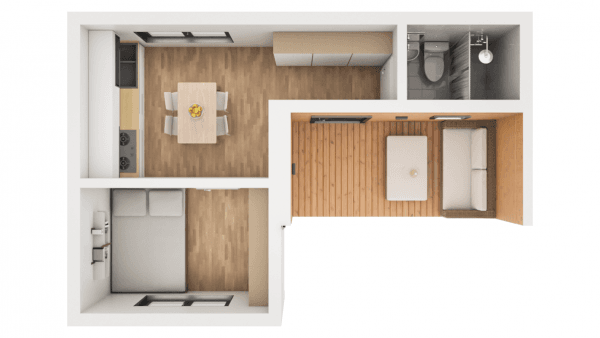 Невеликий кутовий дачний будиночок – 24,7м²